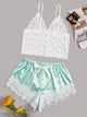 Floral Lace Bralette With Satin Shorts