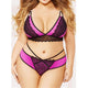 Plus Size Bra Lace Deep-V Push Up + High Cut G-String Underwear
