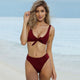 Bow Solid Bikini Large V Neckline High Waist Briefs