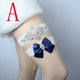 Original Design Riibon Bow Crystal Applique Sexy Lace Wedding Garter Set