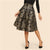 Black Vintage Gold Flower Print Mid Waist Flare Knee-Length Skirt