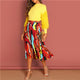 Multicolor Graphic Print Pleated High Waist Straight Long Skirt