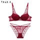 Super Gather Fashion Black Underwear Women Bra Set Push Up Brassiere Cotton Thick Deep V Sexy Bras Lace Lingerie Sets Embroidery