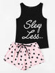 Letter Print Top & Drawstring Waist Shorts PJ Set