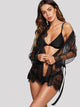 Eyelash Lace Trim Robe With Thong