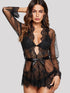 Eyelash Lace Trim Robe With Thong