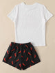 Letter Print Top & Drawstring Waist Shorts PJ Set