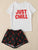 Letter Print Top & Drawstring Waist Shorts PJ Set