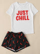 Letter Print Top & Drawstring Waist Shorts PJ Set