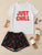 Letter Print Top & Drawstring Waist Shorts PJ Set