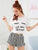 Graphic Tee & Frilled Striped Shorts PJ Set