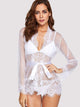 Eyelash Lace Trim Robe With Thong