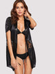 Contrast Lace Robe With Thong