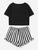 Graphic Tee & Frilled Striped Shorts PJ Set