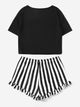 Graphic Tee & Frilled Striped Shorts PJ Set