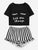 Graphic Tee & Frilled Striped Shorts PJ Set