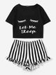 Graphic Tee & Frilled Striped Shorts PJ Set