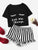 Graphic Tee & Frilled Striped Shorts PJ Set