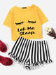 Graphic Tee & Frilled Striped Shorts PJ Set