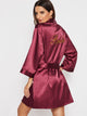 Letter Embroidered Self Belted Satin Bride Robe