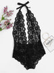 Deep-V Scalloped Trim Floral Lace Teddy Bodysuit