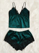 Contrast Lace Satin Pajama Set