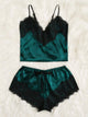 Contrast Lace Satin Pajama Set