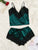 Contrast Lace Satin Pajama Set