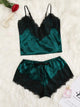 Contrast Lace Satin Pajama Set