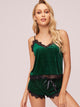 Contrast Lace Velvet Cami Pajama Set