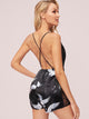 Crane Print Lace Insert Satin Cami Romper