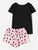 Slogan Tee & Heart Print Drawstring Waist Shorts PJ Set