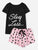 Slogan Tee & Heart Print Drawstring Waist Shorts PJ Set