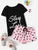 Slogan Tee & Heart Print Drawstring Waist Shorts PJ Set