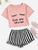 Graphic Tee & Frilled Striped Shorts PJ Set
