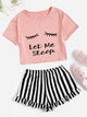 Graphic Tee & Frilled Striped Shorts PJ Set