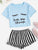 Graphic Tee & Frilled Striped Shorts PJ Set