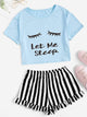 Graphic Tee & Frilled Striped Shorts PJ Set