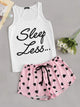 Letter Print Top & Drawstring Waist Shorts PJ Set