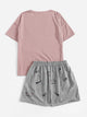 Cat & Fishbone Print Pajama Set