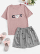 Cat & Fishbone Print Pajama Set