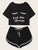 Slogan & Figure Print Top & Dolphin Shorts PJ Set