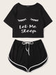 Slogan & Figure Print Top & Dolphin Shorts PJ Set