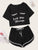 Slogan & Figure Print Top & Dolphin Shorts PJ Set