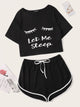 Slogan & Figure Print Top & Dolphin Shorts PJ Set