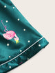 Flamingo Print Polka Dot Satin Pajama Set