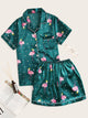 Flamingo Print Polka Dot Satin Pajama Set