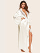 Contrast Lace Satin Robe With Belt