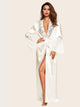 Contrast Lace Satin Robe With Belt