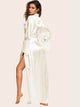 Contrast Lace Satin Robe With Belt